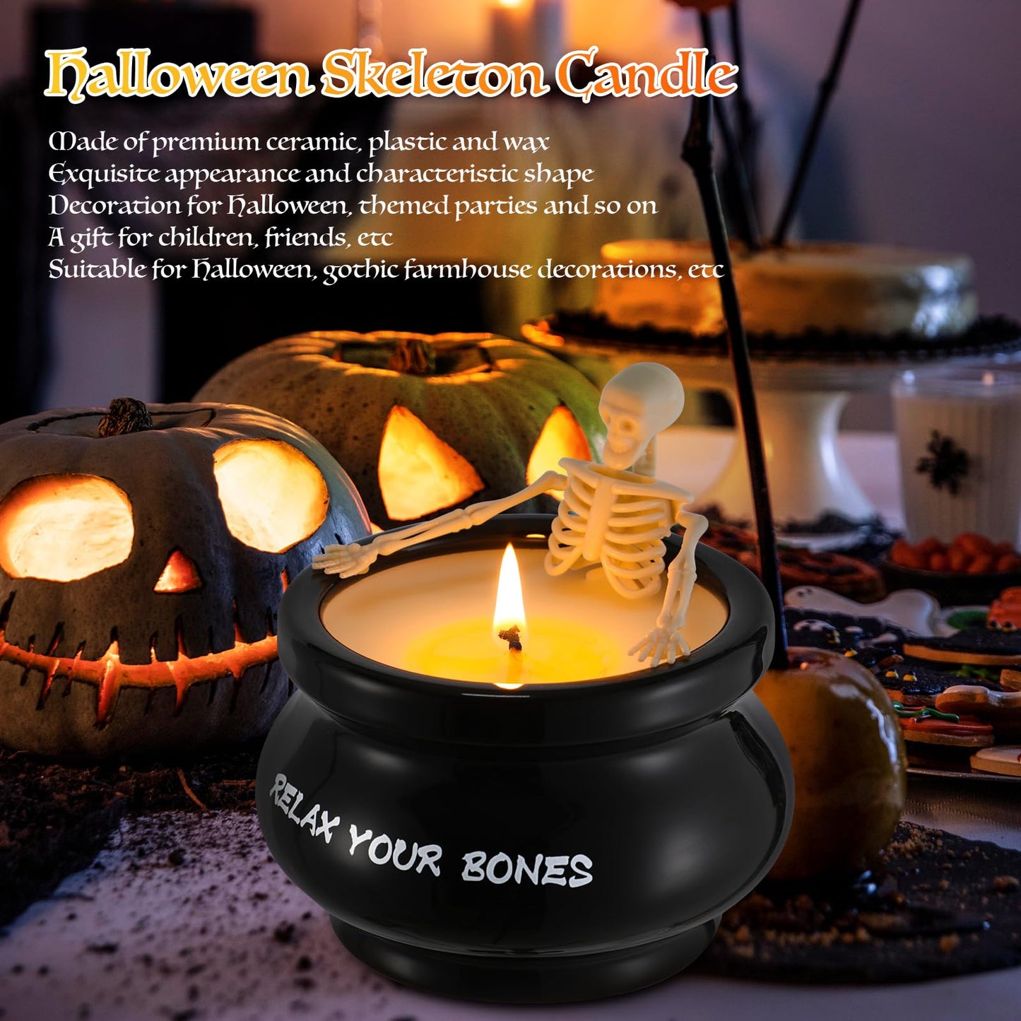 Skeleton Candle Halloween Decorations Indoor, Halloween Skeleton Candles for Gothic Party, Holiday Gift, Home Decor Indoo, Gag Birthday White Elephant Gifts Witchy Gifts for Women Men Friends