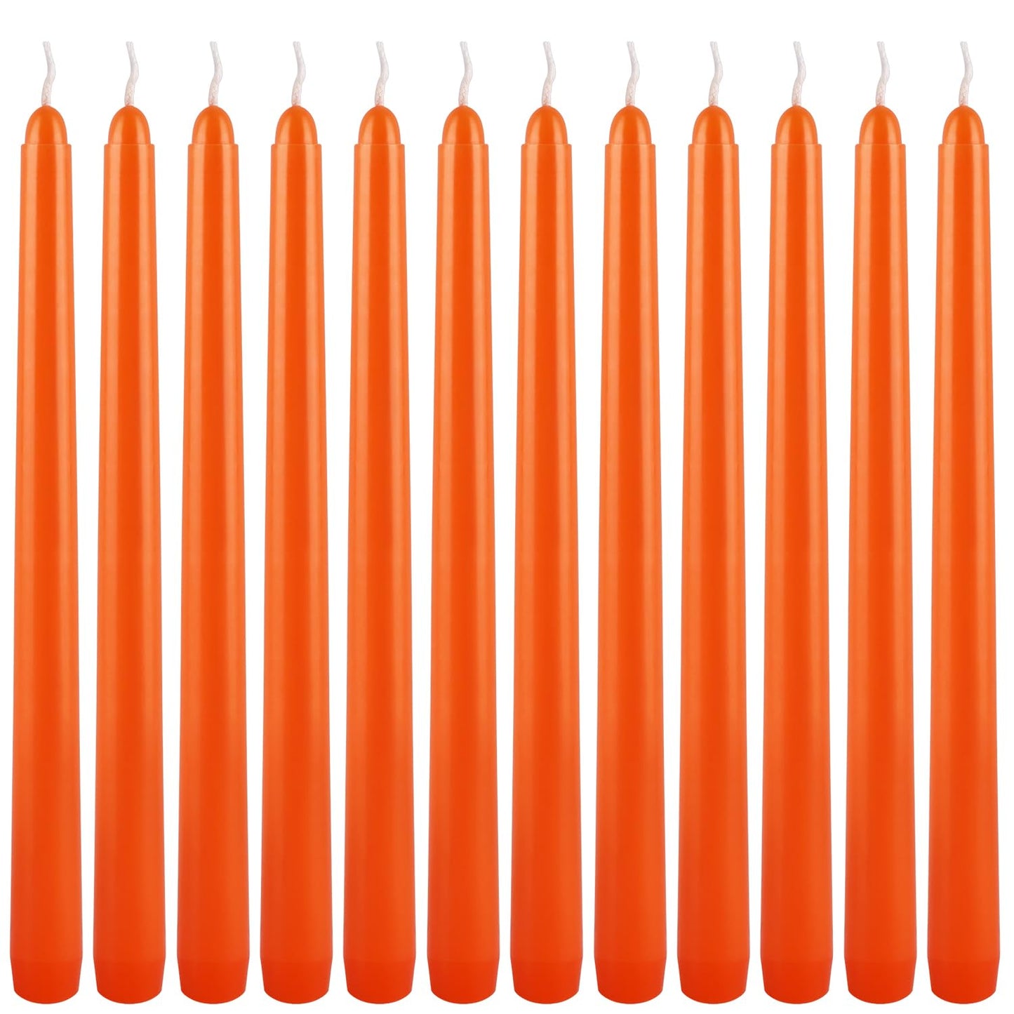 12-Pack 10-Inch Orange Taper Candles - Cotton Core, Clean Burning unscented, Drip-Free & Smokeless, Elegant Conical Design for Halloween, Weddings & Family Celebrations