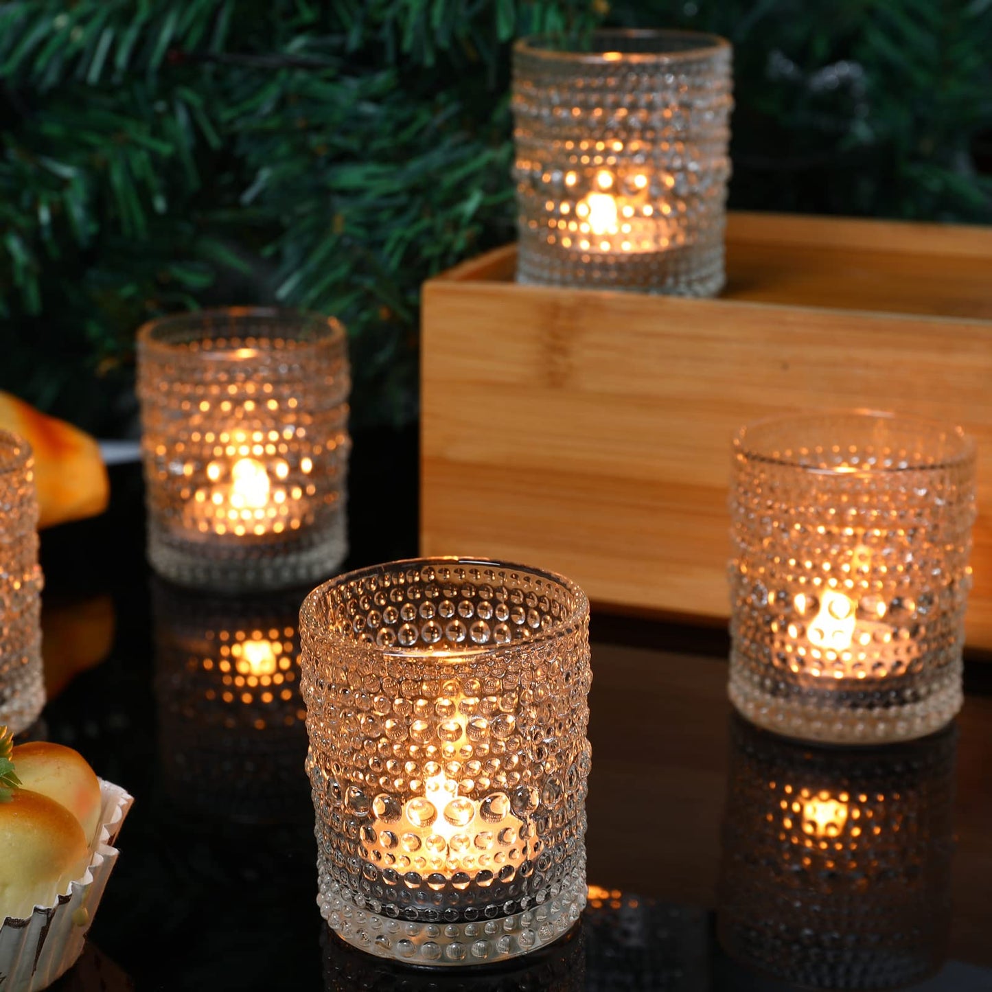 TRIRITE 36 Pcs Clear Votive Candle Holders for Wedding, 2x2.5 Elegant Tealight Candle Holder, Vintage Tea Light Holders for Bridal Shower & Table Centerpieces