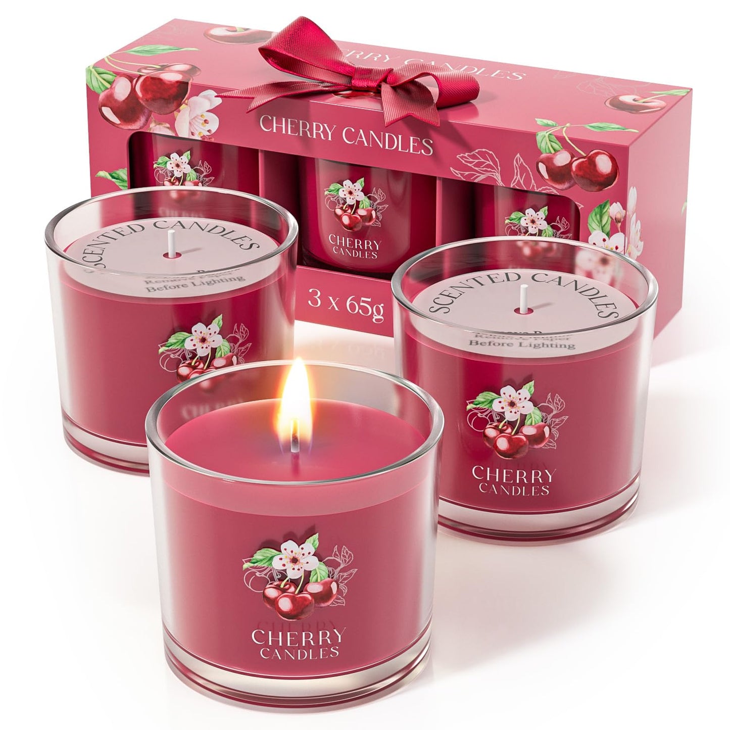 CHILLFLAME Cherry Candle, Scented Candles Gifts for Women, Candles Gift Set for Her, 3 Scented Votive Candles, Birthday Gifts for Women/Men (Red, 7 oz)