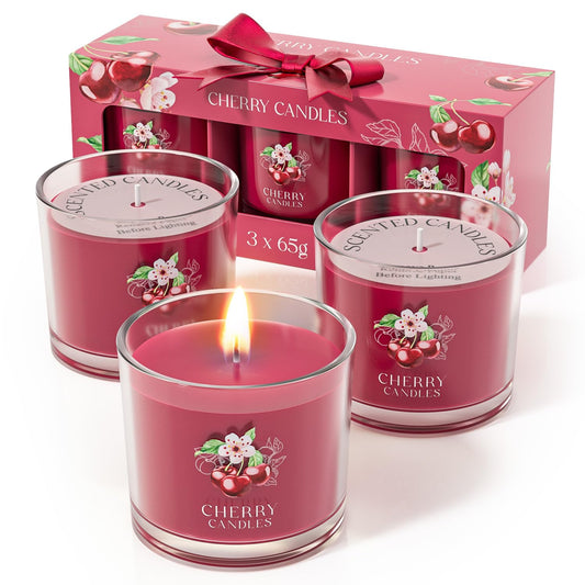 CHILLFLAME Cherry Candle, Scented Candles Gifts for Women, Candles Gift Set for Her, 3 Scented Votive Candles, Birthday Gifts for Women/Men (Red, 7 oz)