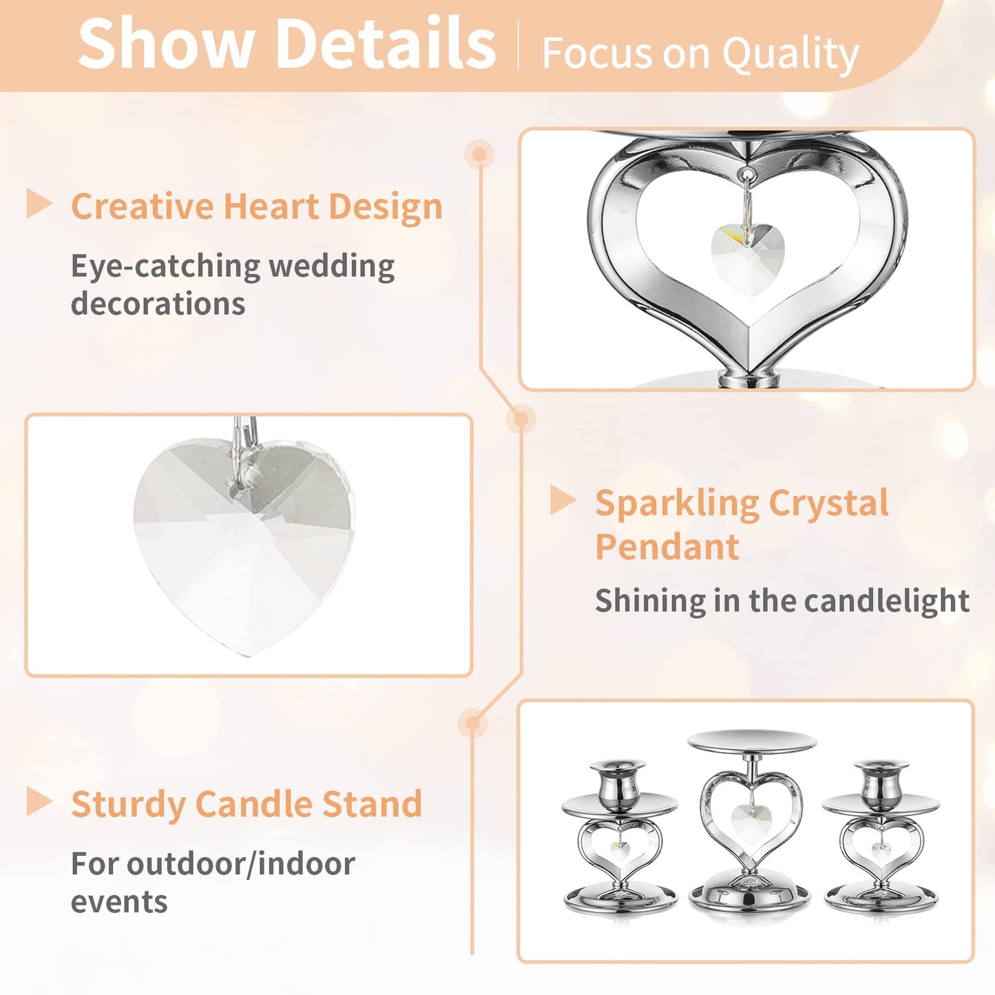 Nuptio Unity Candle Holder Silver Candlestick Holder for Pillar Taper Candles Metal Pillar Candle Holders Set of 3 Table Centerpiece for Wedding Anniversary Candlelight Dinner Decor