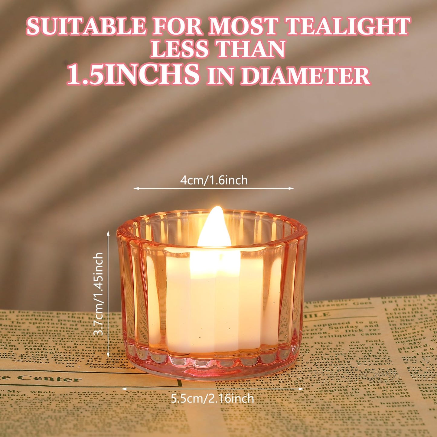 Mumufy 100 Pcs Glass Tealight Candle Holder Ribbed Votive Candle Holder for Centerpiece Wedding Proposal Spa Aromatherapy Meditation Home Decor (Pink)