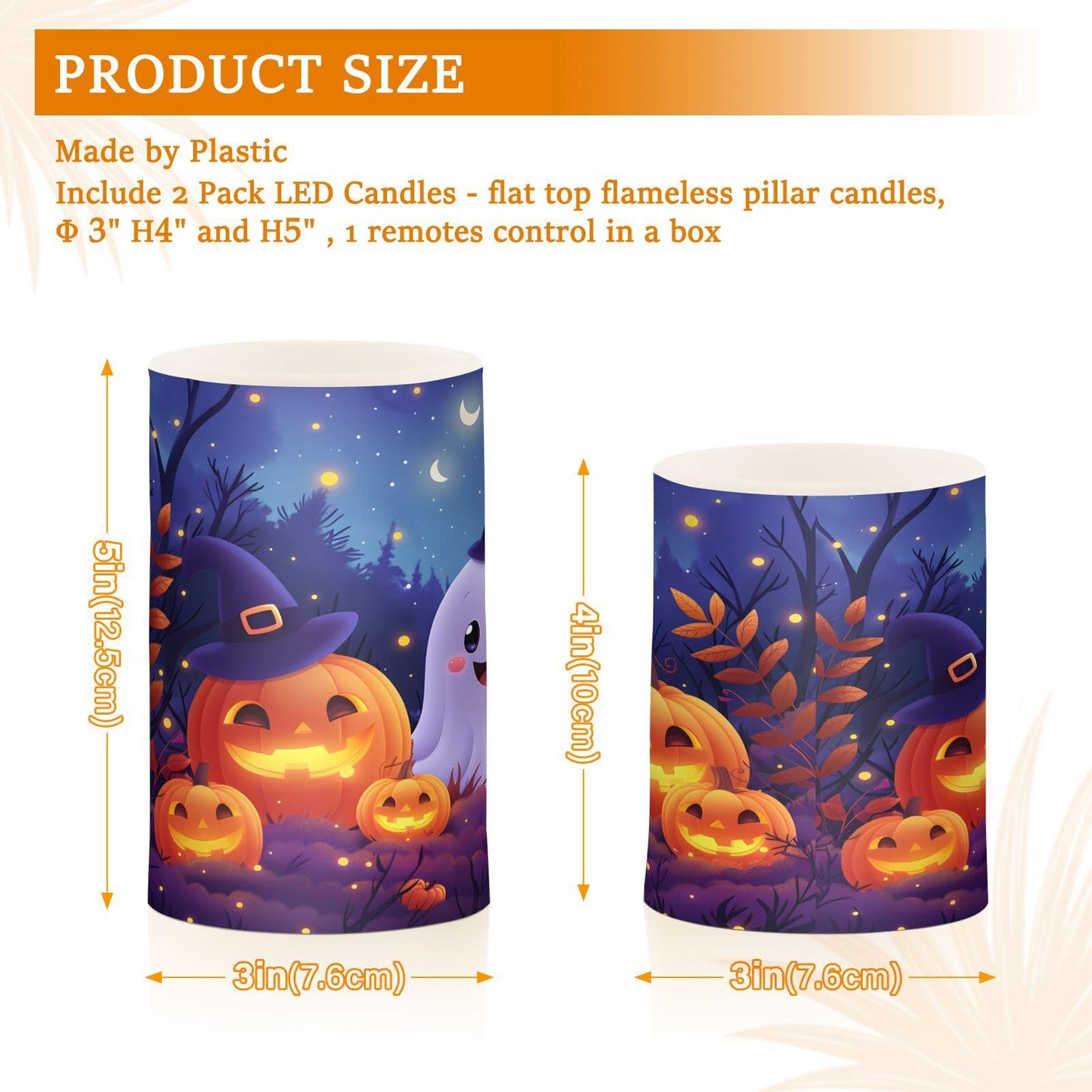 BOENLE Flickering Flameless Candles, Halloween Ghosts Pumpkins LED Candles with Remote Timer, Set of 2 Battery Operated Candle for Valentine Wedding Birthday