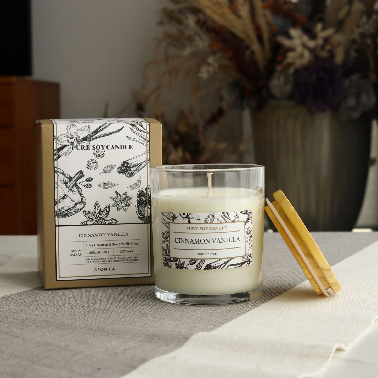 Aronica Non Toxic Candle - Soy Cinnamon Vanilla Scent, Highly Scented Spring Candle for Home, New Home Gift, Luxury Scents