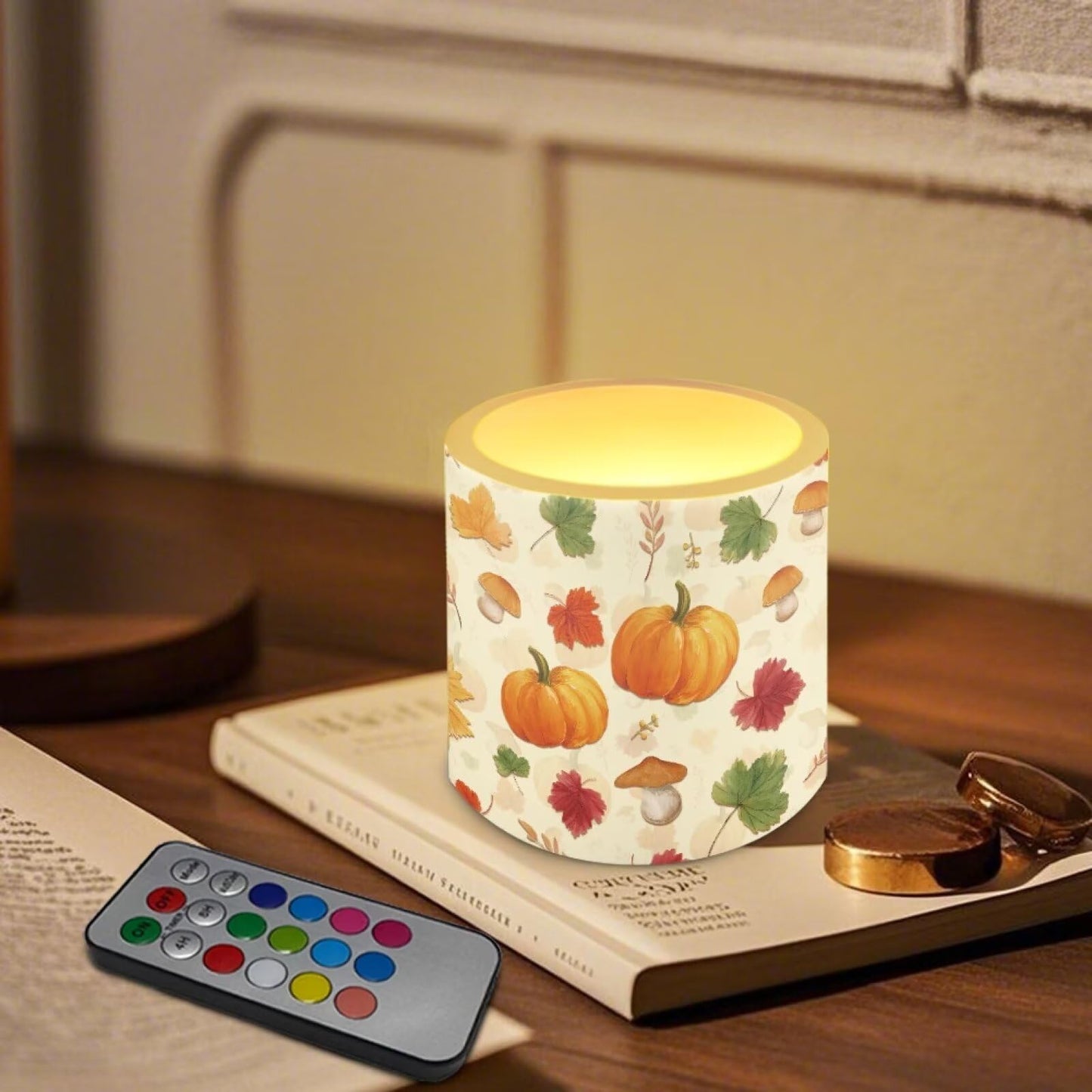 Cozeyat Fall Pumpkin Sunroom LED Candles Set of 4 Battery Powered Flameless with Remote Timer Flickering Flame Waterproof for Home Beach Garden Decoration