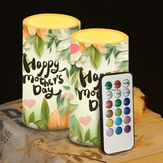 Luarisgur Floral Flameless Candles with Remote and Timer Happy Mothers Day Candles Battery Operated LED Fake Candles Color Changing Warm Light for Home Farmhouse Room Dining Room Holiday Decorations