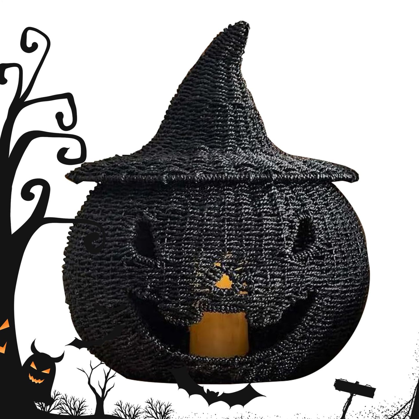 Hand Knit Pumpkin Halloween Fall Decor, Halloween Pumpkin Lantern Tea Light Candle Holder, Table Centerpieces Halloweens Decor,Desk Storage Ornaments for Home Holiday for Hallway Bedroom Home