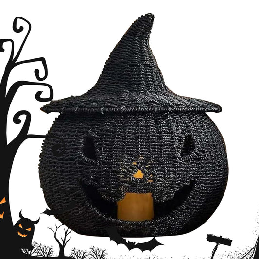 Hand Knit Pumpkin Halloween Fall Decor, Halloween Pumpkin Lantern Tea Light Candle Holder, Table Centerpieces Halloweens Decor,Desk Storage Ornaments for Home Holiday for Hallway Bedroom Home
