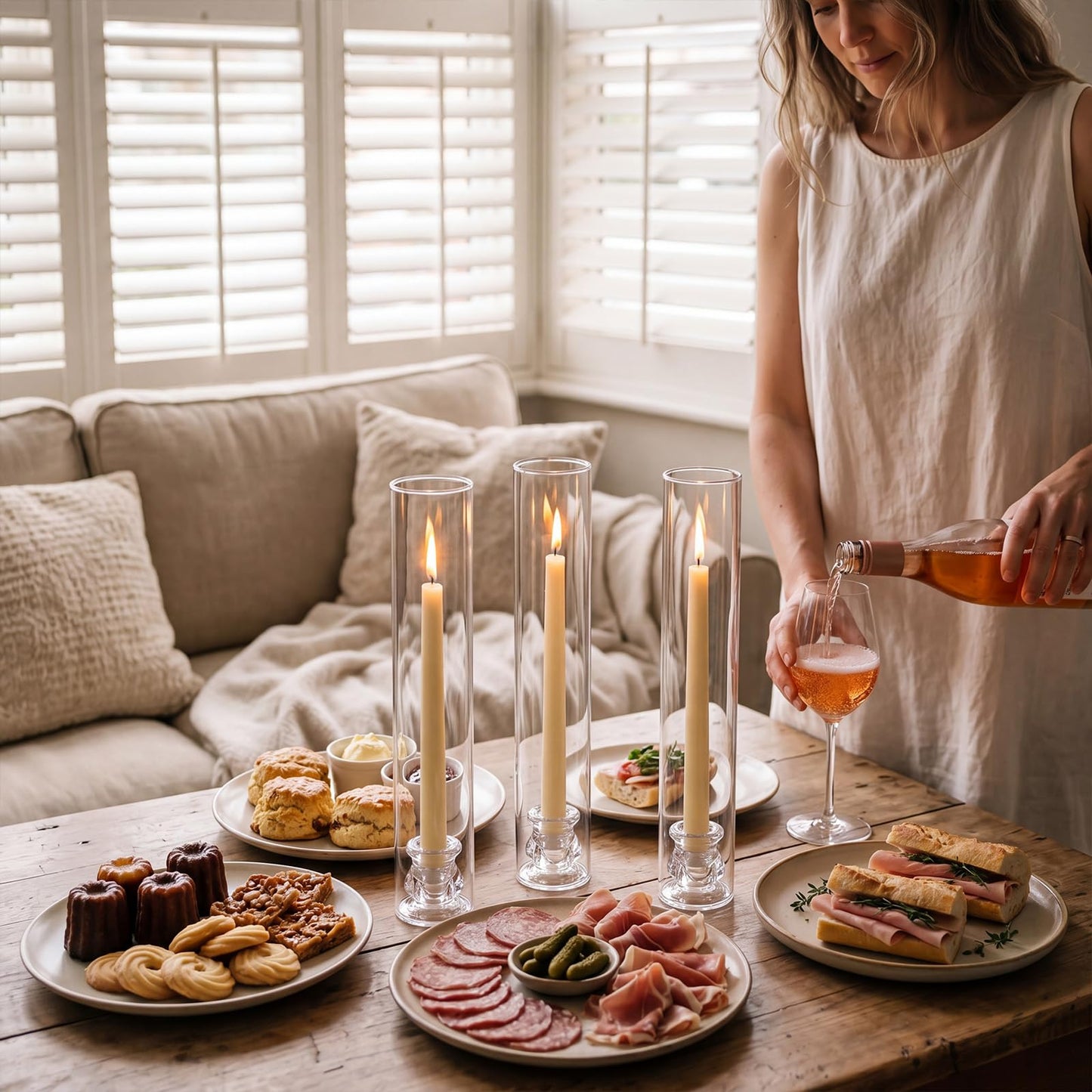 Glass Hurricane Candle Holders 10 Pack 12.6" Open Ended Candlestick Holder Tubes Clear Bottomless Cylinders Suitable for Taper LED Candles for Wedding Party Christmas Table Centerpiece Decor