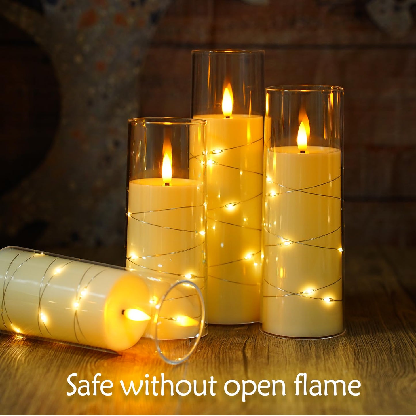 Eebuss Flameless Candles with Embedded Star String, Battery Operated LED Pillar Candles with Timer and Remote Control,Home Decorating for Ambiance， Set of 7(Ivory)