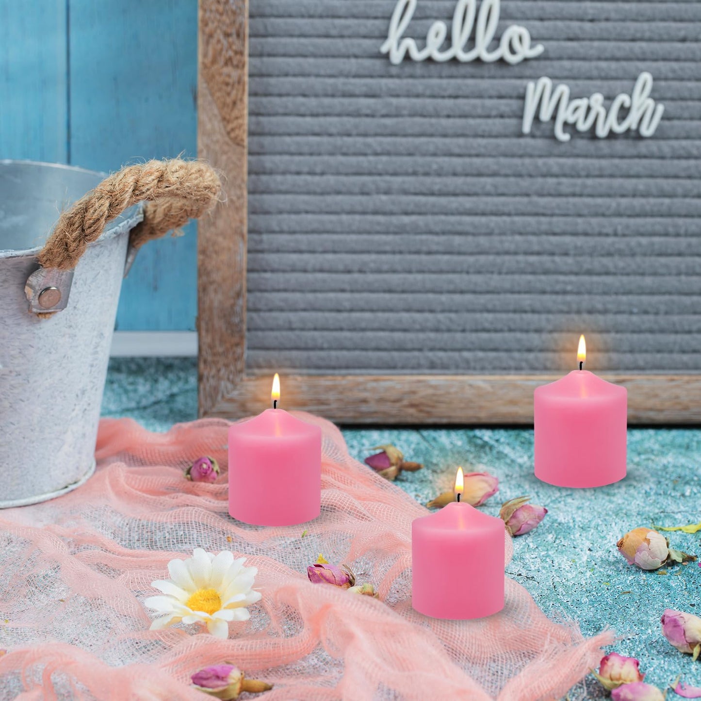 Pink Votive Candle,Box of 24, Unscented Wax, Small Pillar Candles10 Hour Burn Time，for Wedding, Birthday, Party, Spa, Holiday & Home Decoration
