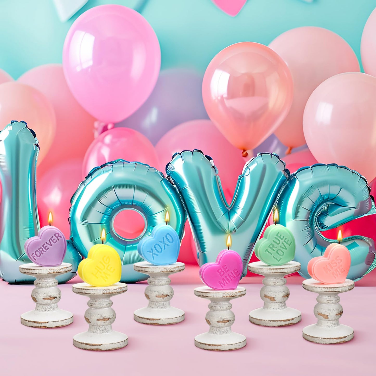 Conelist 6 Pcs Valentine's Day Conversation Heart Candle Aesthetic Unscented Handmade Candles Romantic Conversation Heart Valentine's Day Gifts for Home Wedding Decoration