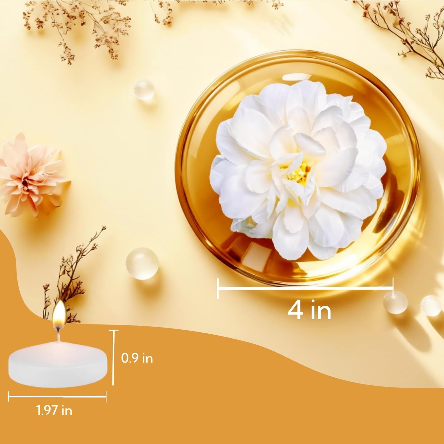 UDU 24 Pcs Floating Candles for Centerpieces and Floating Flowers for Centerpieces Artificial Flower Head for Home Birthday Wedding Party Table Decor Creamy White