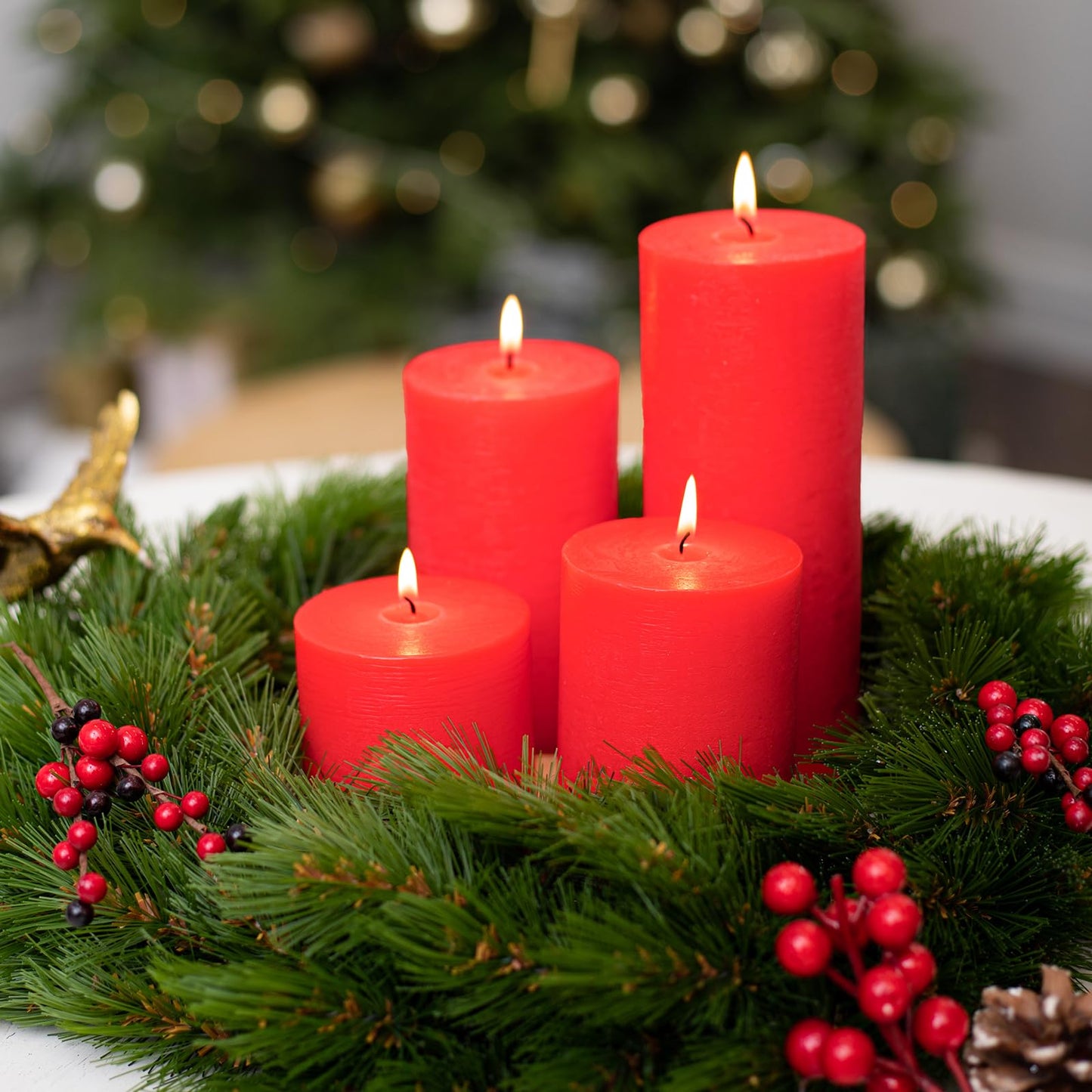 CANDWAX 3x4 Inch Red Pillar Candles Set of 3 - Unscented Dripless Rustic Red Candles for Holiday Settings, Weddings, Events, Home Décor, Party Decorations