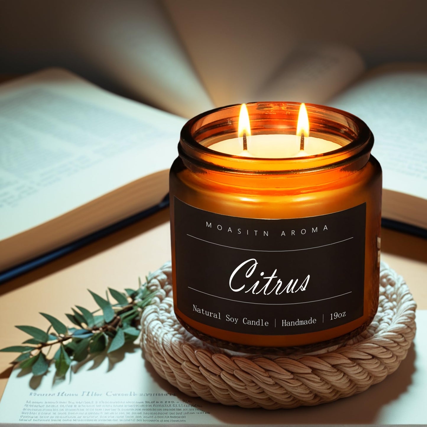 MOASITN Citrus Large Heavenly Scented Candles for Home|19oz 100h Long Lasting Clean Burn|Natural Soy Aromatherapy Candle|2 Wick Jar Candle for Women,Men as Relaxing,Birthday,Housewarming Gifts