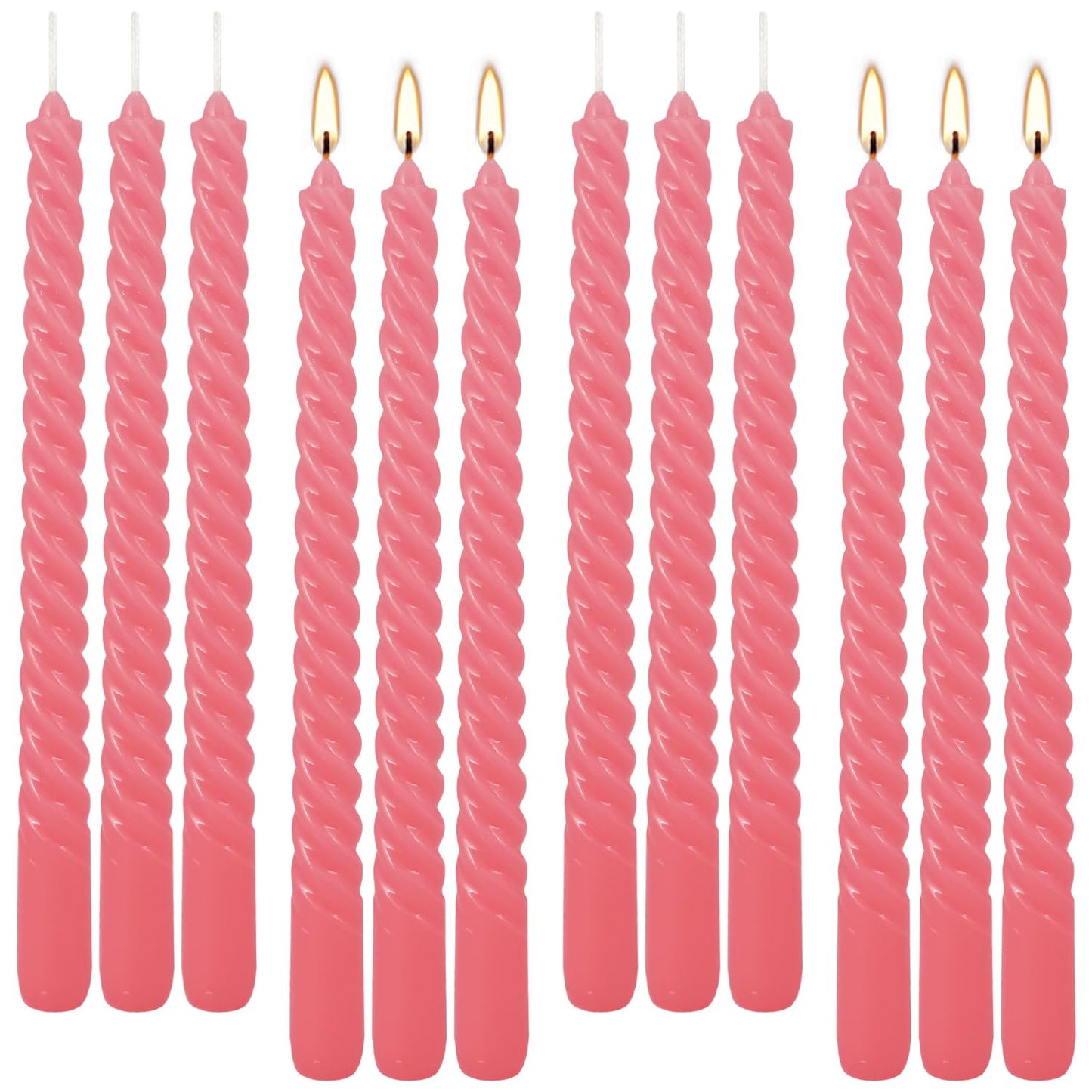 12-Pack Pink Spiral Taper Candles – 10 Inch Elegant Dripless & 10-Hour Burn – Long-Lasting Decorative Candles for Weddings, Birthdays, Parties, Church, Home Decor & Romantic Dinners