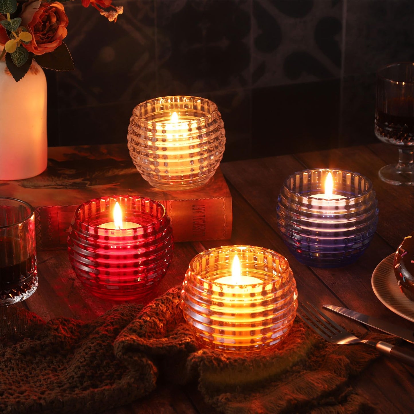 TkoYuHm 2 Pack Crystal Clear Glass Votive Candle Holders for Home Decor Round Bubble Tea Light Holder for Valentine’s Day Table Centerpiece Wedding