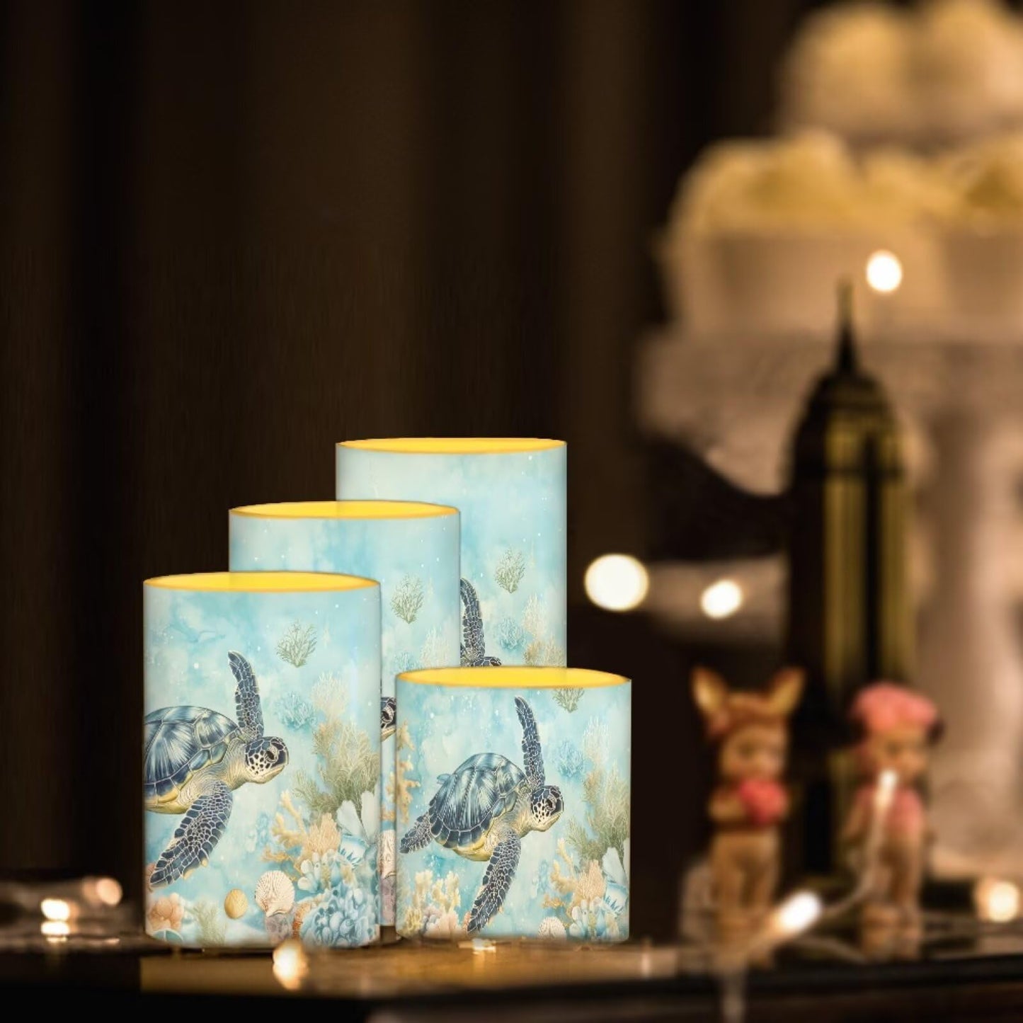 NETILGEN Undersea Turtle Decorative Flameless Candles for Home Party 4 Packs LED Battery Powered Candles with Timer Remote Control