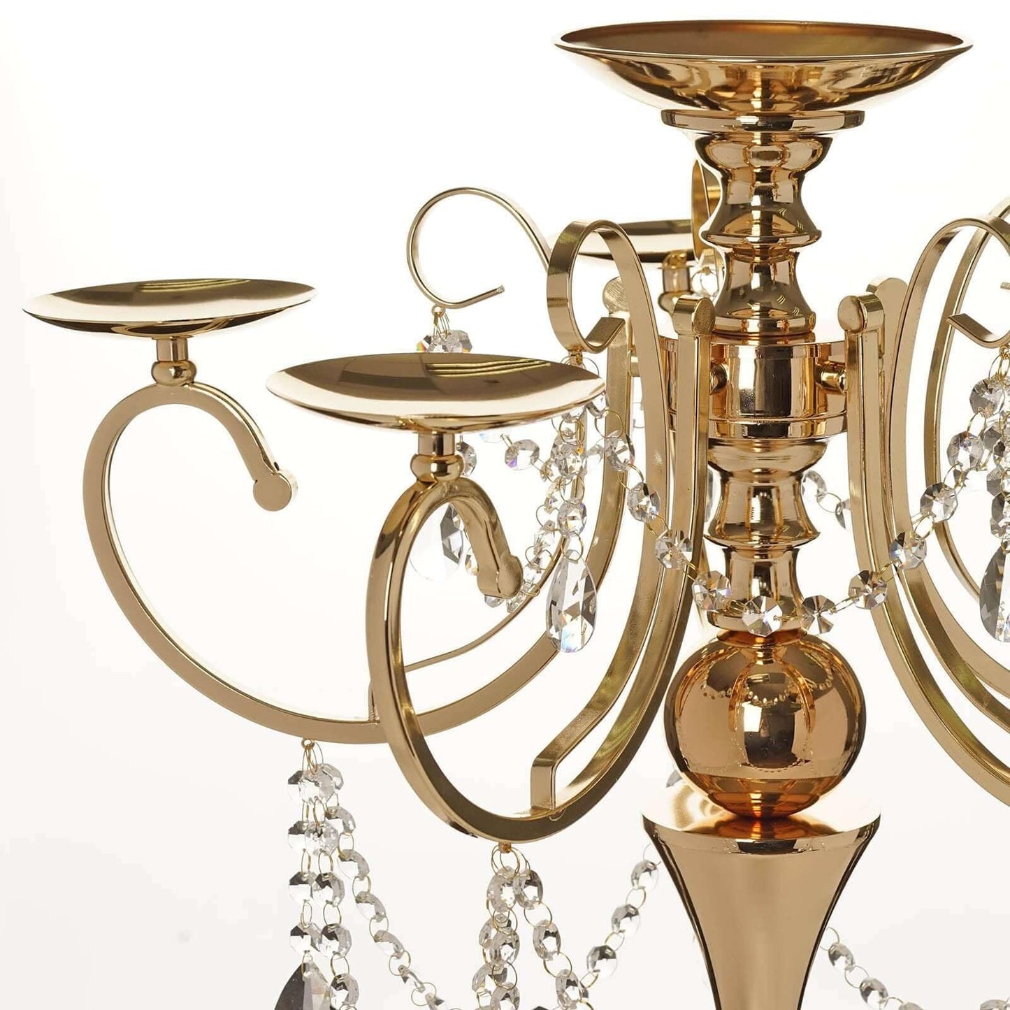 Efavormart 27" Gold Metal 5 Arm Candelabra Votive Candle Holder with Hanging Crystal Drops