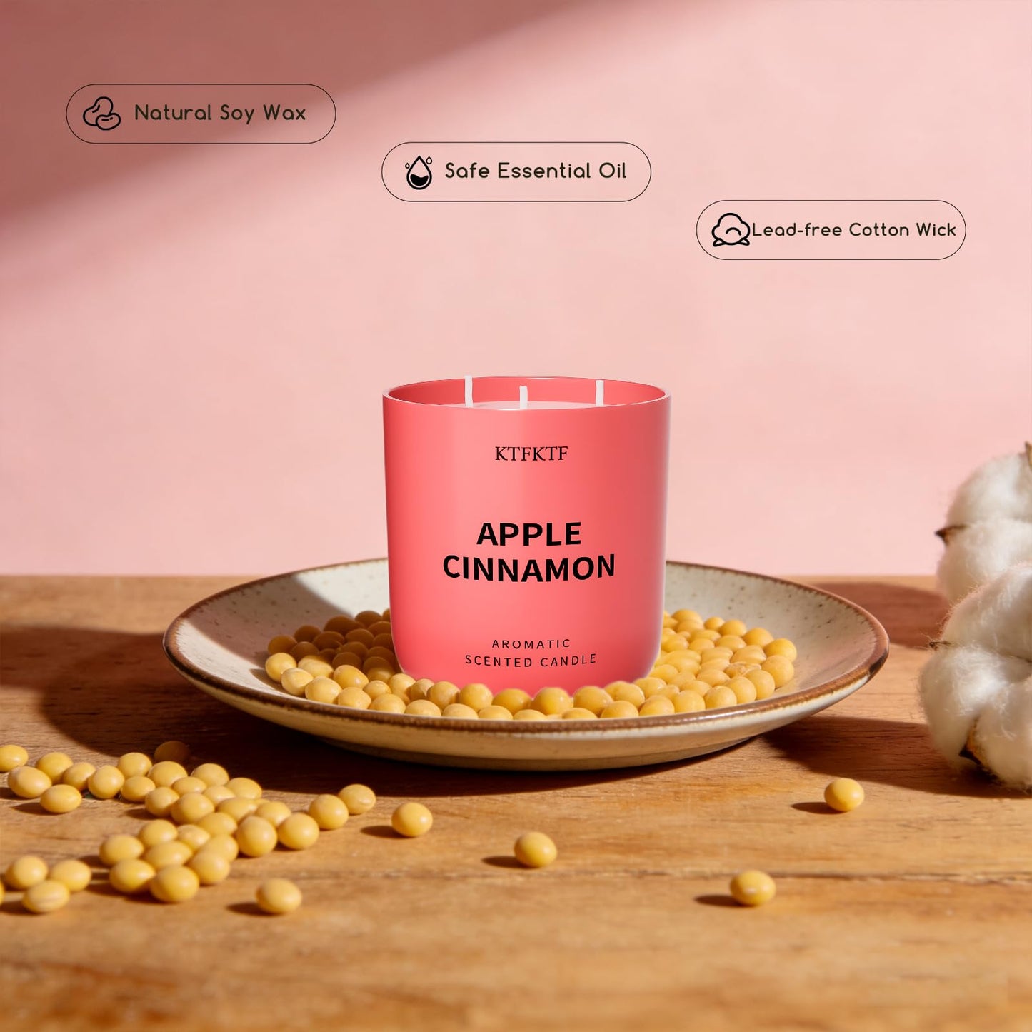 Apple Cinnamon Scented Candle - 14.1oz Soy Candles for Home Scented, 80H Long Lasting Burn, Non-Toxic Aromatherapy Candle for Relaxation, Stress Relief, Birthday,Mothers Day Gifts for Women
