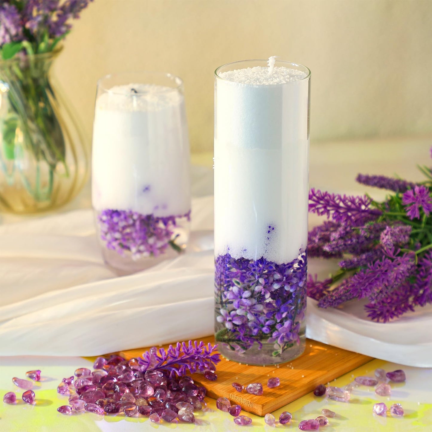 Conelist 1lb Lavender Scented Pearled Candle Sand Wax Set Customized Powder Making Candles Refill Kit Palm Wax All Natural Non Toxic with 10 Wicks for Graduation Thank You Teacher Gifts DIY Making