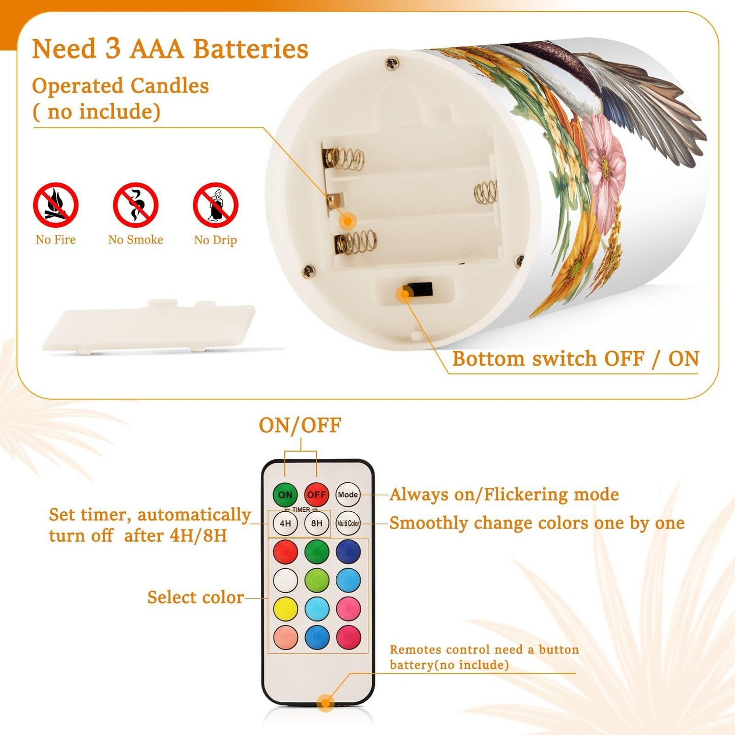ALAZA Flickering Flameless Candles Mallard Duck Sunflowers Battery Operated Candles with Remote Timer LED Pillar Votive Candles Set of 2 for Holiday Decor