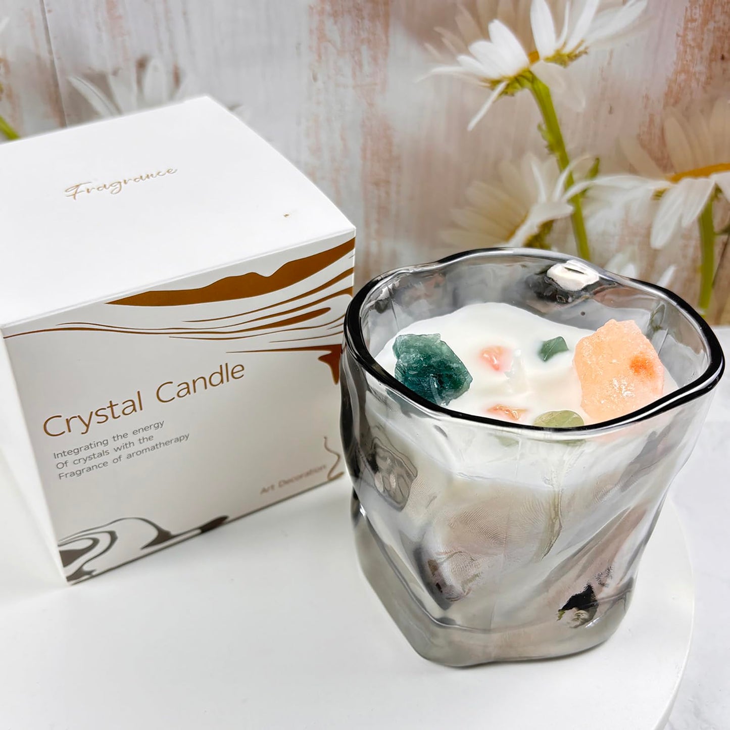 CaxyKyx Scented Soy Candles with Crystals Inside Aromatherapy Candle for Women Positivity Energy Gift Mothers Days Birthday Gray