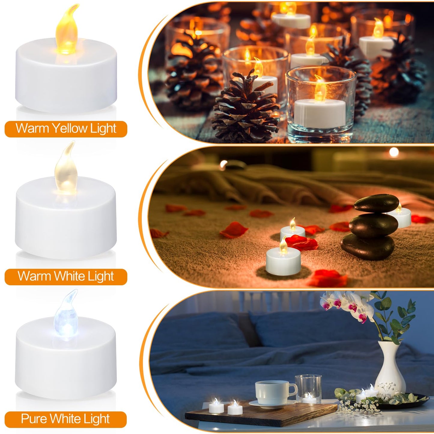 KOABY 24 Pack Tea Lights with Timer, Auto-On 6 Hours and Off 18 Hours in 24 Hours Cycle Automatically, Battery Operated Flameless Flickering Tea Lights with Timer(24 Pack, Warm White)