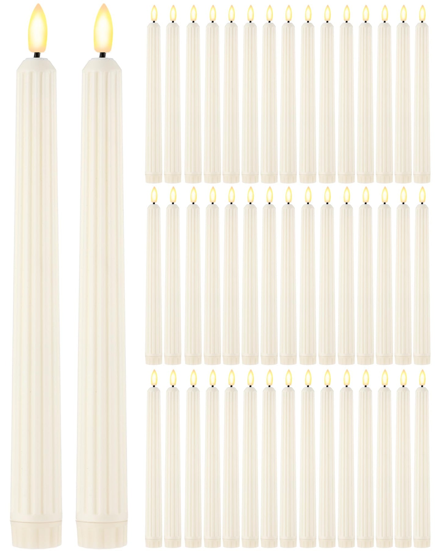 Funtery 48 Pcs Flameless LED Taper Candles Battery Operated Candles Bulk Realistic LED Candlesticks Flickering for Wedding Church Graduation Party Home Decor(Ivory,Romantic Style)