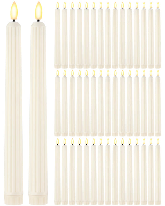 Funtery 48 Pcs Flameless LED Taper Candles Battery Operated Candles Bulk Realistic LED Candlesticks Flickering for Wedding Church Graduation Party Home Decor(Ivory,Romantic Style)