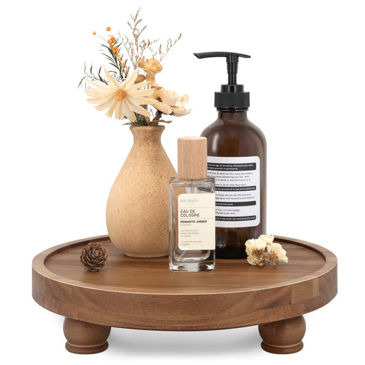 EOSAHR Wooden Riser for Display : Farmhouse Pedestal Stand for Your Kitchen Counter & Home Decor - Chic Round Waterproof Bathroom Trays for Soap, Plants, Jewelry, Perfume (Acacia Wood)