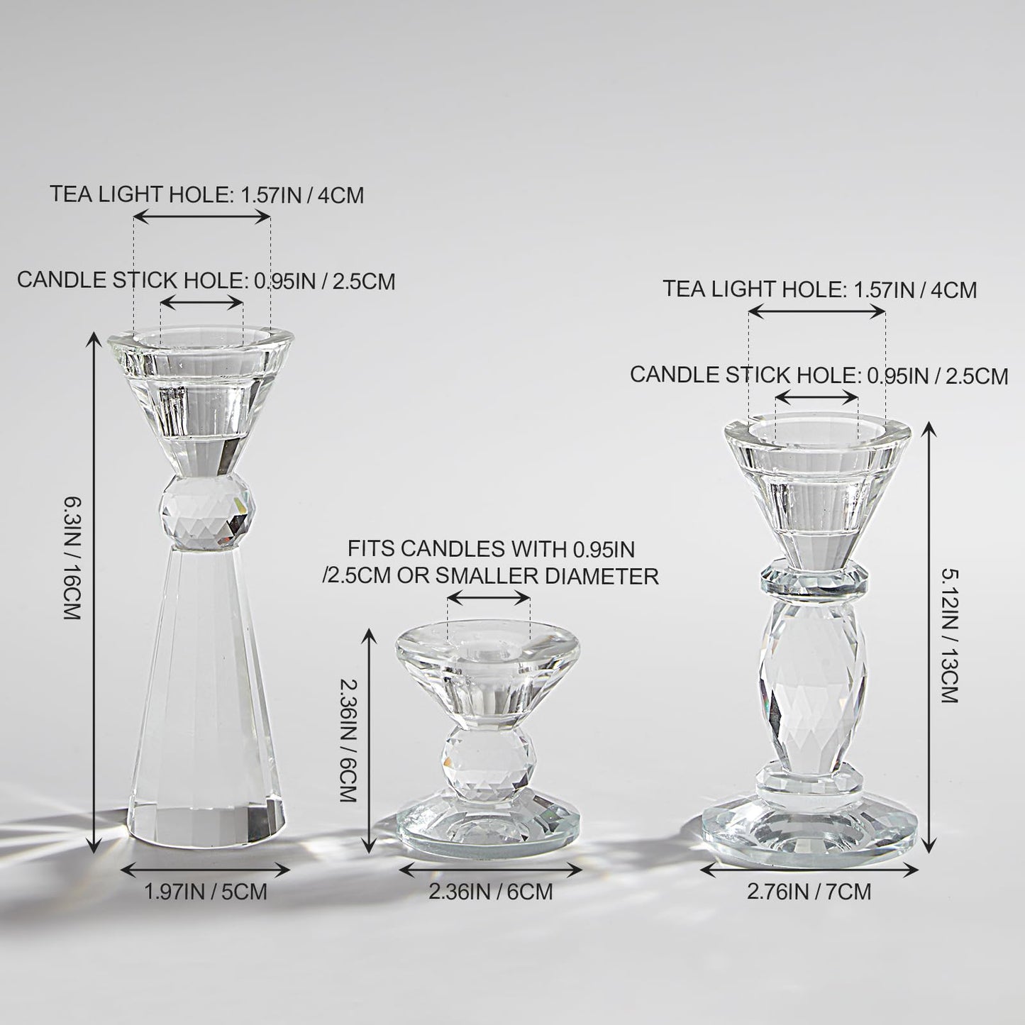 DN DECONATION Glass Candle Holder Set of 3, Candlesticks Holders Clear Crystal Tealight Candles Holder Home Decor Aesthetic for Table Centerpiece Wedding Decorations Housewarming Gift Living Room