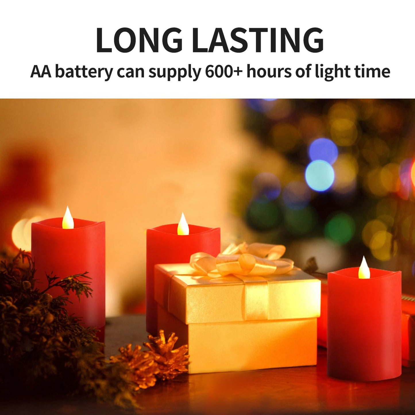 ASLDOIWEH 3x4 Flickering Flameless Candles Set of 3, 2AA Battery Life 600 Hours Battery Candles Flickering with Timer,4 inch Flameless Candles with Remote for Indoor/Outdoor, Red