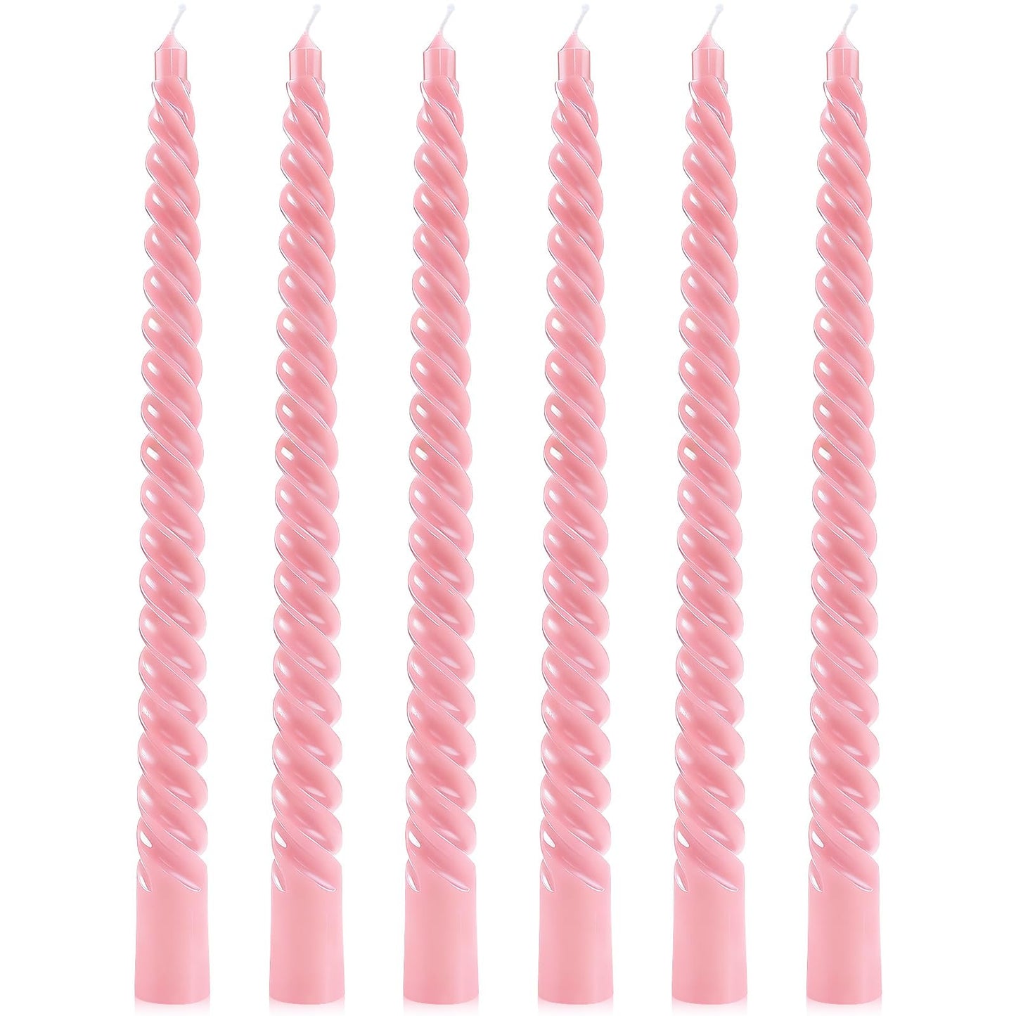 6 Pcs Pink Spiral Taper Candles, 10 Inch Unscented Dripless Twisted Candlesticks, Decoration for Dinner Party Wedding Holiday Celebration Supplies