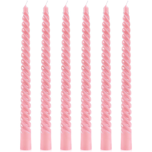 6 Pcs Pink Spiral Taper Candles, 10 Inch Unscented Dripless Twisted Candlesticks, Decoration for Dinner Party Wedding Holiday Celebration Supplies