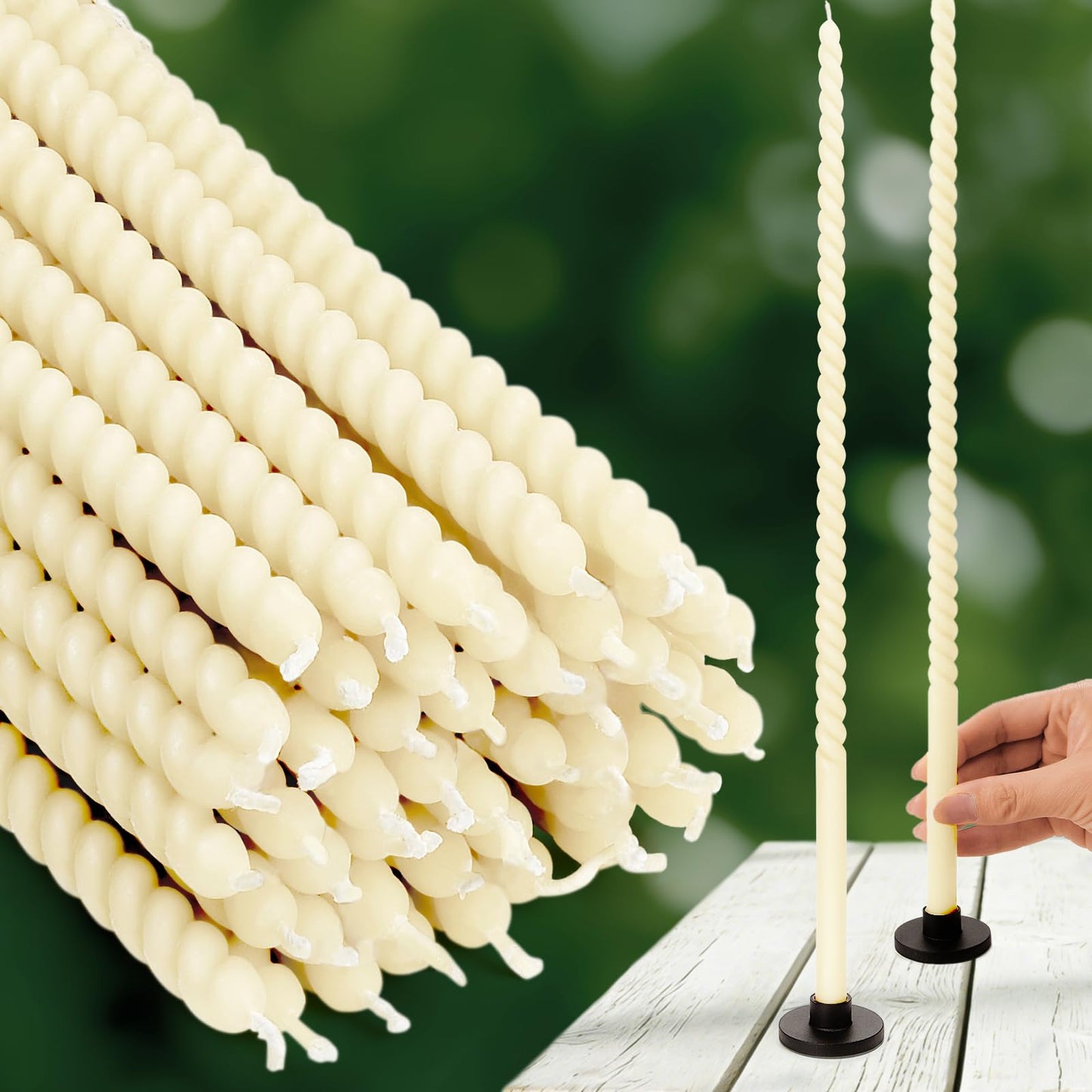 1/2 Inch Skinny Spiral Beeswax Taper Candles - 15 inch Tall Thin Candlesticks 1/2 Inch Diameter - Slim Taper Candles - Natural Beeswax Candlesticks, Off-White Candles Set of 16