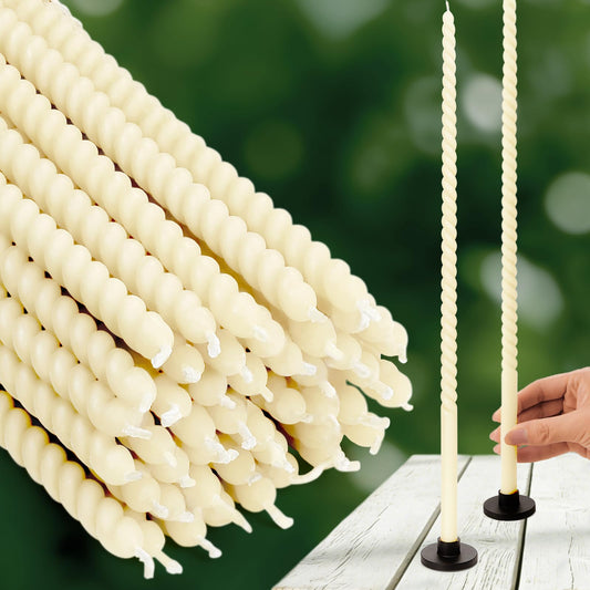 1/2 Inch Skinny Spiral Beeswax Taper Candles - 15 inch Tall Thin Candlesticks 1/2 Inch Diameter - Slim Taper Candles - Natural Beeswax Candlesticks, Off-White Candles Set of 16
