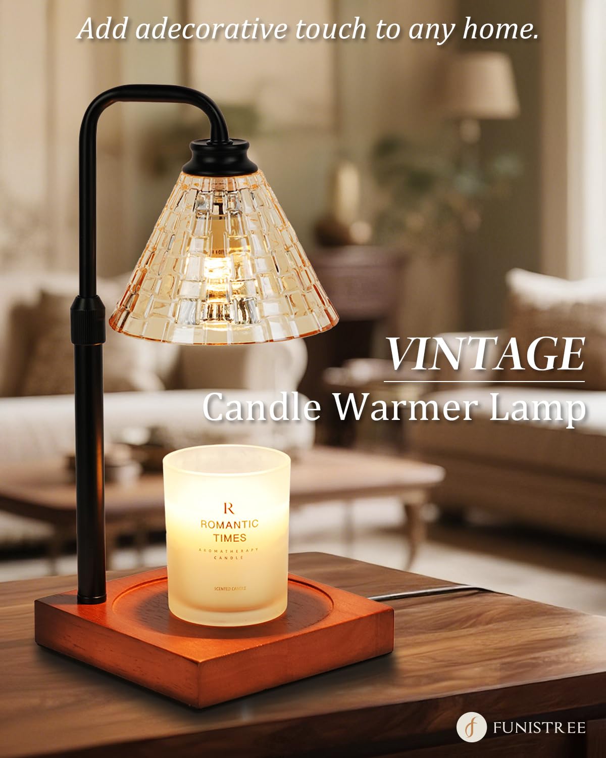 Funistree Vintage Candle Warmer Lamp with Timer Dimmer, Adjustable Height, Mothers Day Birthday Gifts for Women Mom, Valentines White Candle Lamp Warmer, Wax Warmer Lamp for Jar Candles with 2 Bulbs