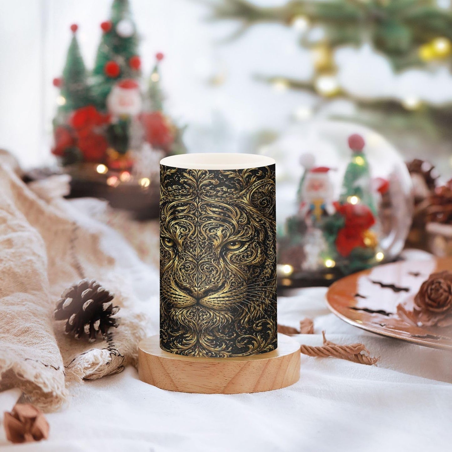 KGLDSNM Golden Lion Art LED Flameless Flickering Candle with Remote Timer Battery Operated for Indoor Outdoor Party Holiday Home Decor 2 Pack