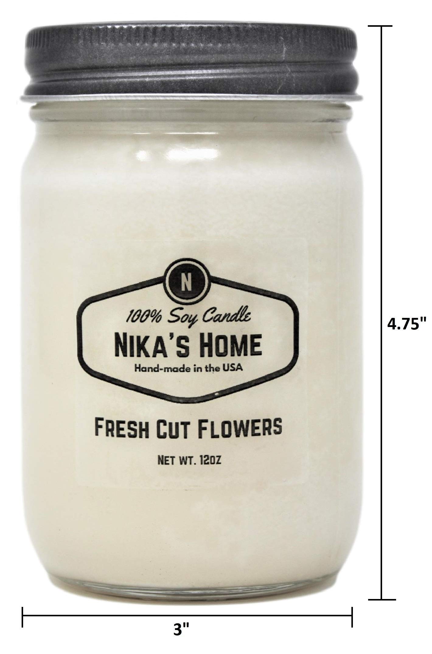 Nika's Home Fresh Cut Flowers Soy Candle - 12oz Mason Jar - Non-Toxic - Hand Poured in The USA, Long Burning 50-60 Hours Highly Scented All Natural, Clean Burning