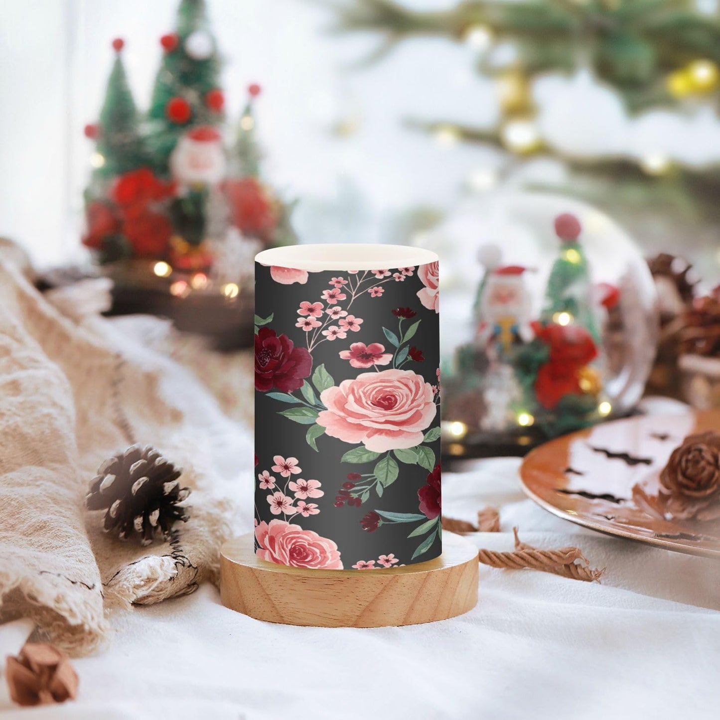 ALAZA Rose Flowers Floral Black Flickering Flameless Candles Battery Operated with Remote Timer,Tea Light Candles LED Pillar Votive Candles Set of 2 for Outdoor Indoor Decorations