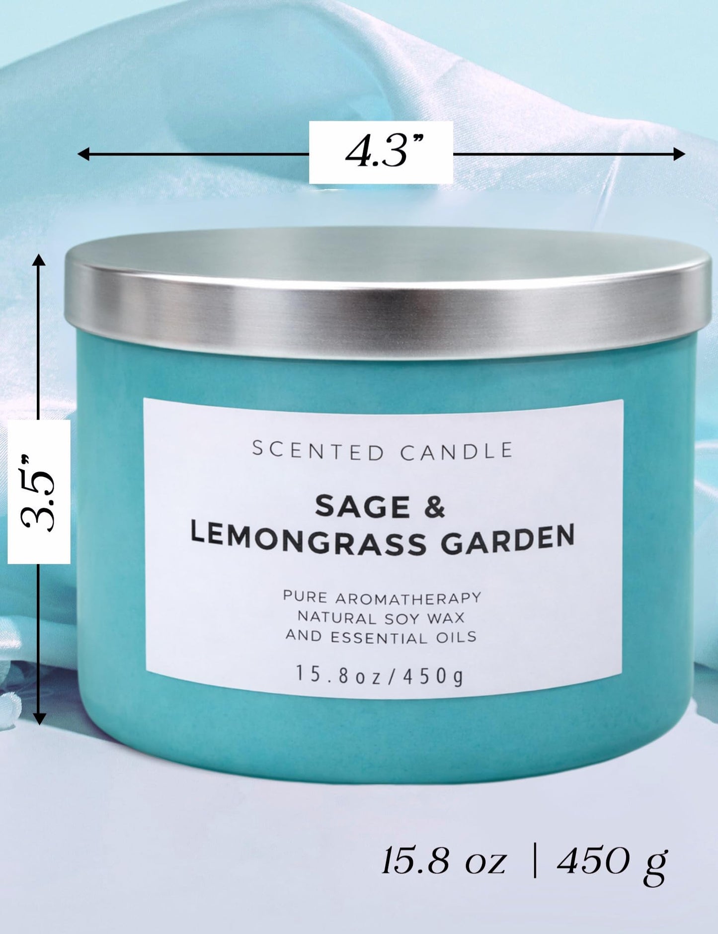 Sage Lemongrass Garden Scented Candle | 3 Wick Large Soy Candles for Home 15.8oz | Fresh Clean Herbal Citrus Candle | Long Lasting Clean Burn | Aromatherapy Stress Relief Gift for Women & Men