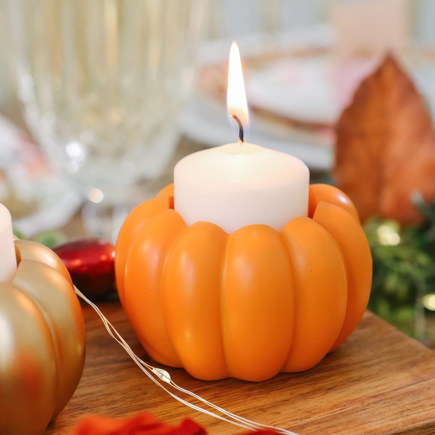 Kate Aspen 2-in-1 Pumpkin Candle Holder Set - Orange Fall Taper, Tealight & Votive Candle Holders - Pumpkin Table Centerpiece, Fall Candle Decor, Halloween Candlestick Holder (Set of 6)