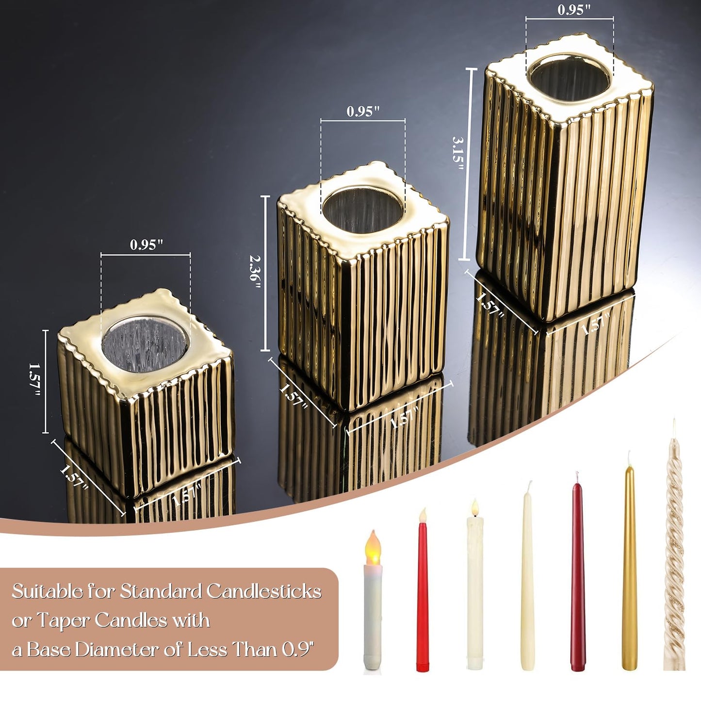 LETINE 12pcs Gold Vertical Stripe Glass Candlestick Holders - Chic Taper Candle Sticks Holder Set for Elegant Dining & Home Decor - Wedding Centerpieces, Parties, and Celebrations