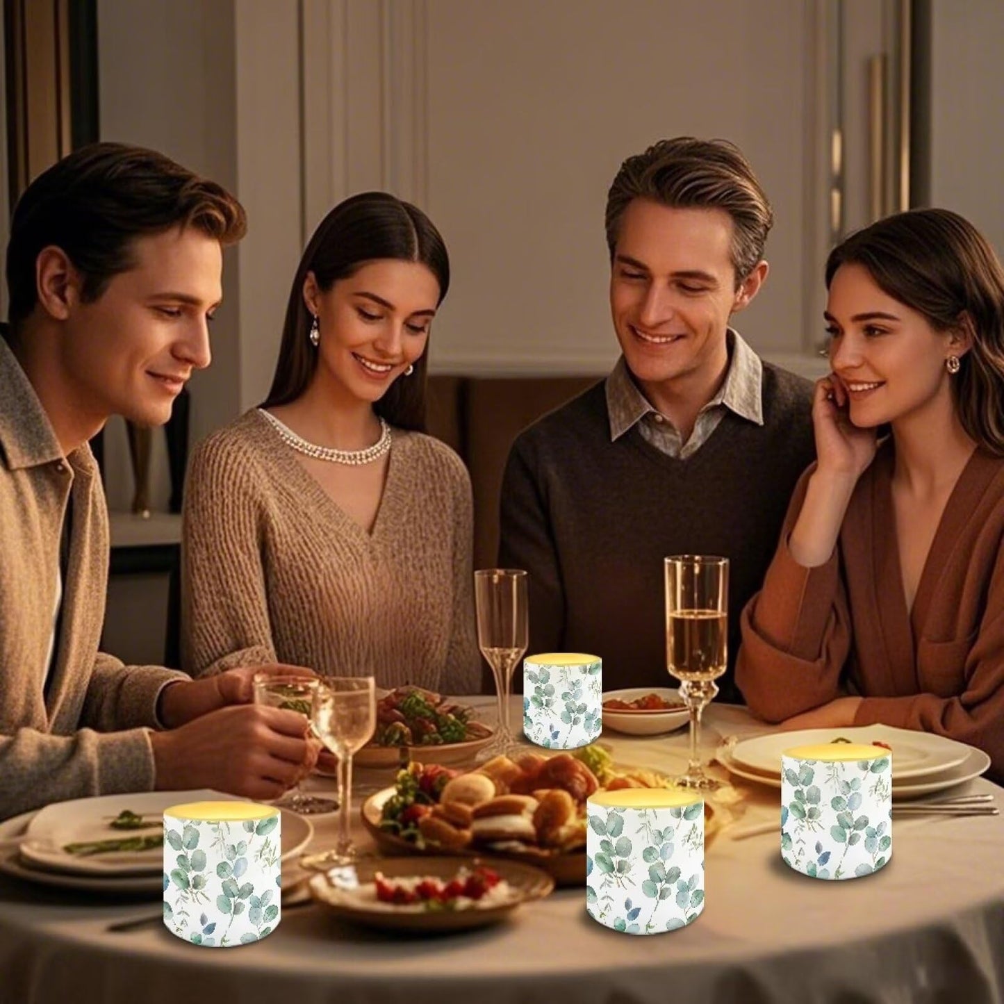 Cozeyat Green Leaves Waterproof LED Flameless Candles 4 Pack Battery Powered with Remote Control Timer Flickering Pillar Candles for Indoor Outdoor Home Decor