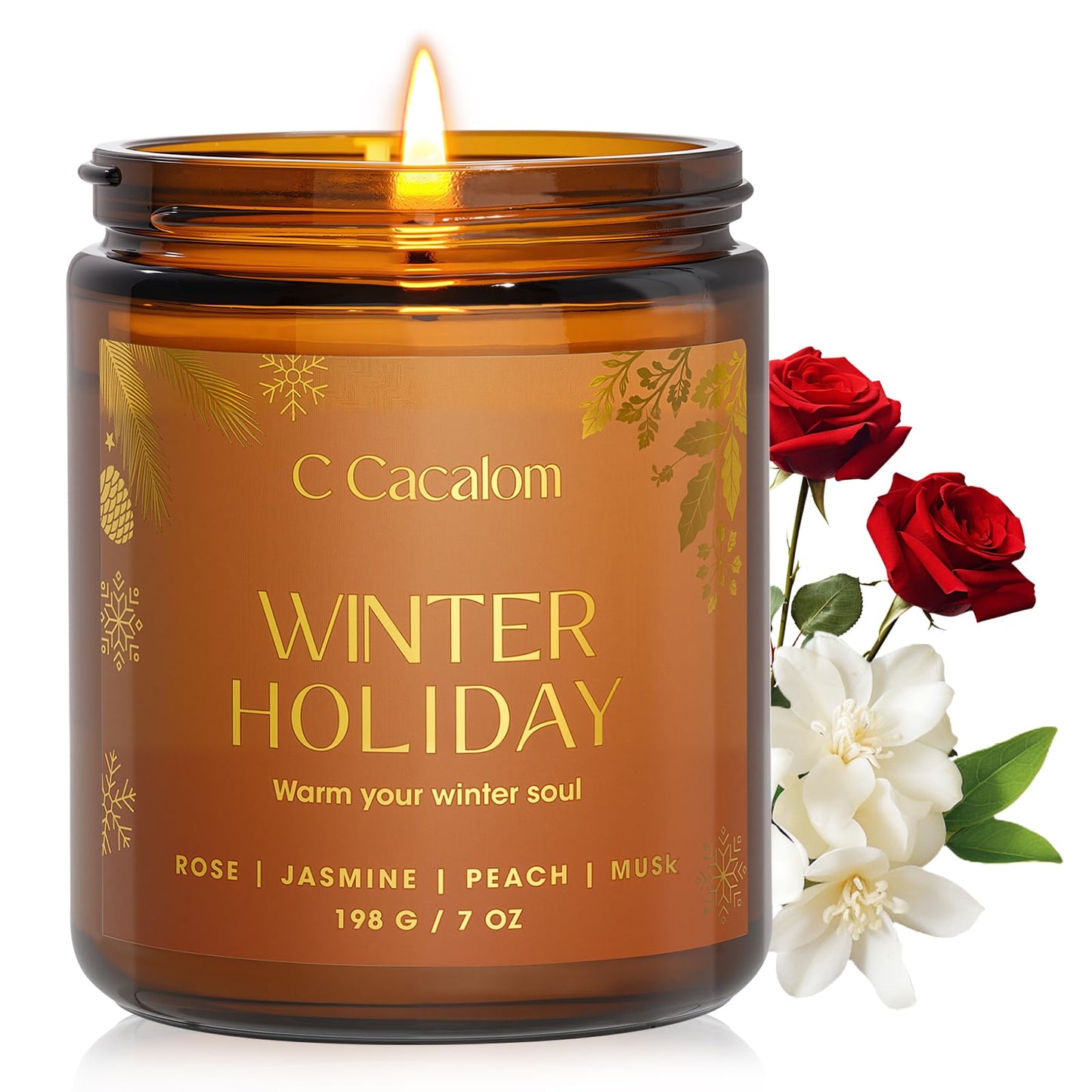 Christmas Soy Candles for Christmas Home Decor Non-Toxic Aromatherapy Scented Candles for Holiday Christmas Gifts, Cozy Cute Jar Candle, Winter Candle for Women Men, Winter Holiday Jasmine Rose Candle