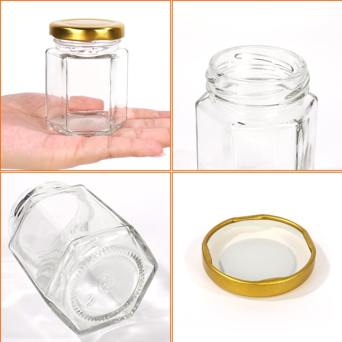 BIGIVACA 3 oz Mini Honey Jars - 20 Pack Hexagon Glass Jars with Wood Dippers, Gold Lids, Bee Pendants, Jutes, Stickers for Wedding Favors, Party Favors, Candle Making
