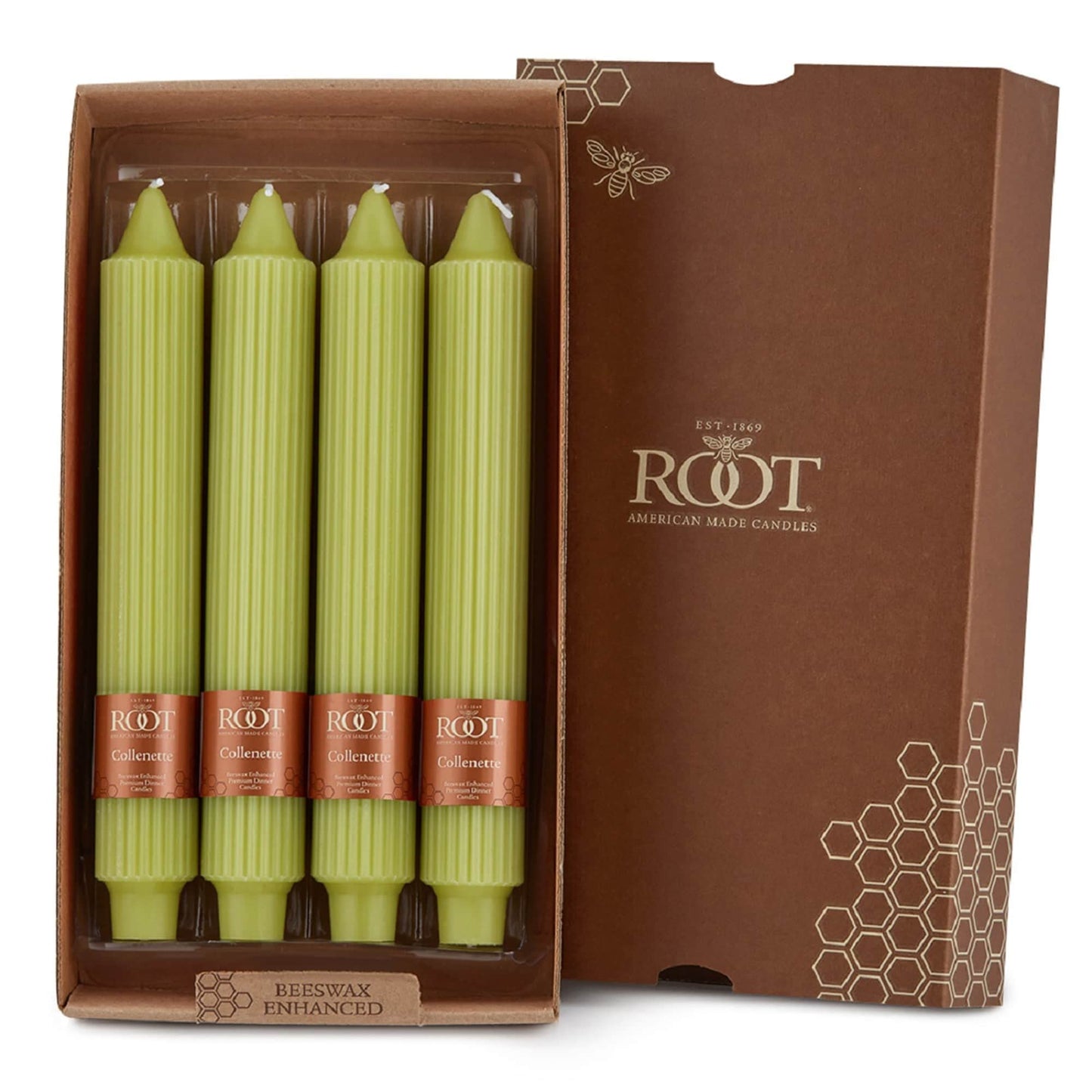 Root Candles 4-Count Unscented Dinner Candles Dripless Beeswax Enhanced Grecian Collenette Boxed Candle Set, 9-Inch, Willow