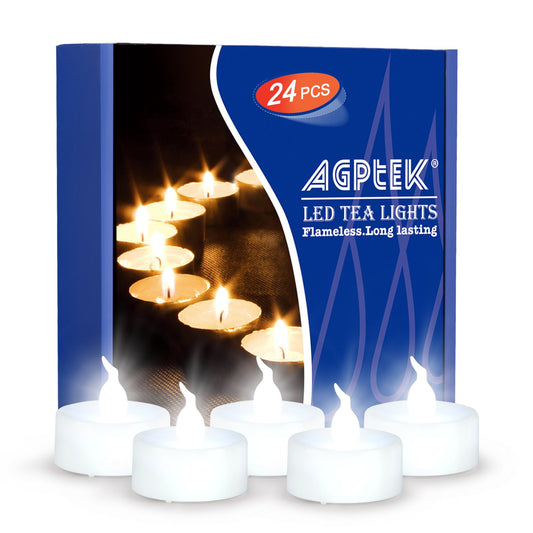 AGPTEK Timer Tea Lights,24 Pack Flameless Timer LED Candles Battery-Operated Tealight Candles No Flicker Long Lasting Tealight with Auto On/Off for Wedding Holiday Party Home Decoration (Cool White)